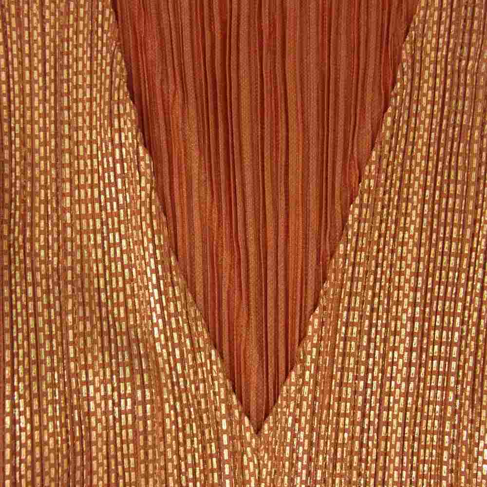 PLEATS PLEASE プリーツプリーズ イッセイミヤケ PP89-JK402 プリーツ加工 箔プリント サイドスリット Vネック カットソー オレンジ系 3【美品】【中古】
