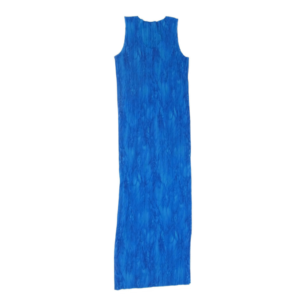 PLEATS PLEASE プリーツプリーズ イッセイミヤケ PP63-JH116 プリーツ加工 タイダイ染め サイドスリット ノースリーブ ワンピース ドレス ブルー系 3【中古】