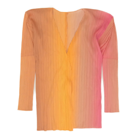 PLEATS PLEASE プリーツプリーズ イッセイミヤケ PP61-JO407 プリーツ加工 グラデーション カーディガン オレンジ系 3【中古】