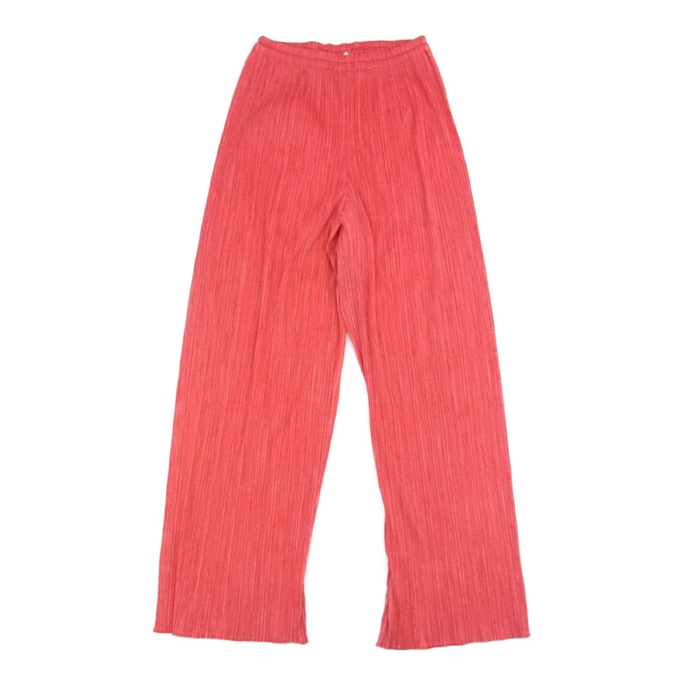 PLEATS PLEASE プリーツプリーズ イッセイミヤケ プリーツ加工 綾織転写総柄 3ピースセットアップ カーディガン ノースリーブ パンツ サーモンピンク レッド系 4【中古】