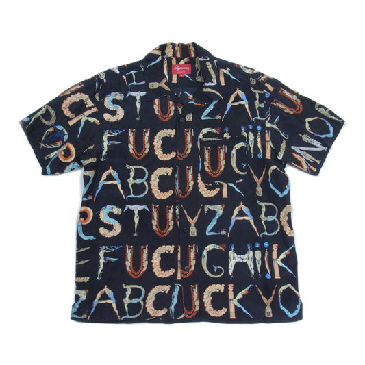 Supreme シュプリーム 18SS Alphabet Silk Shirt アルファベット シルク 総柄 ブラック系 M【中古】
