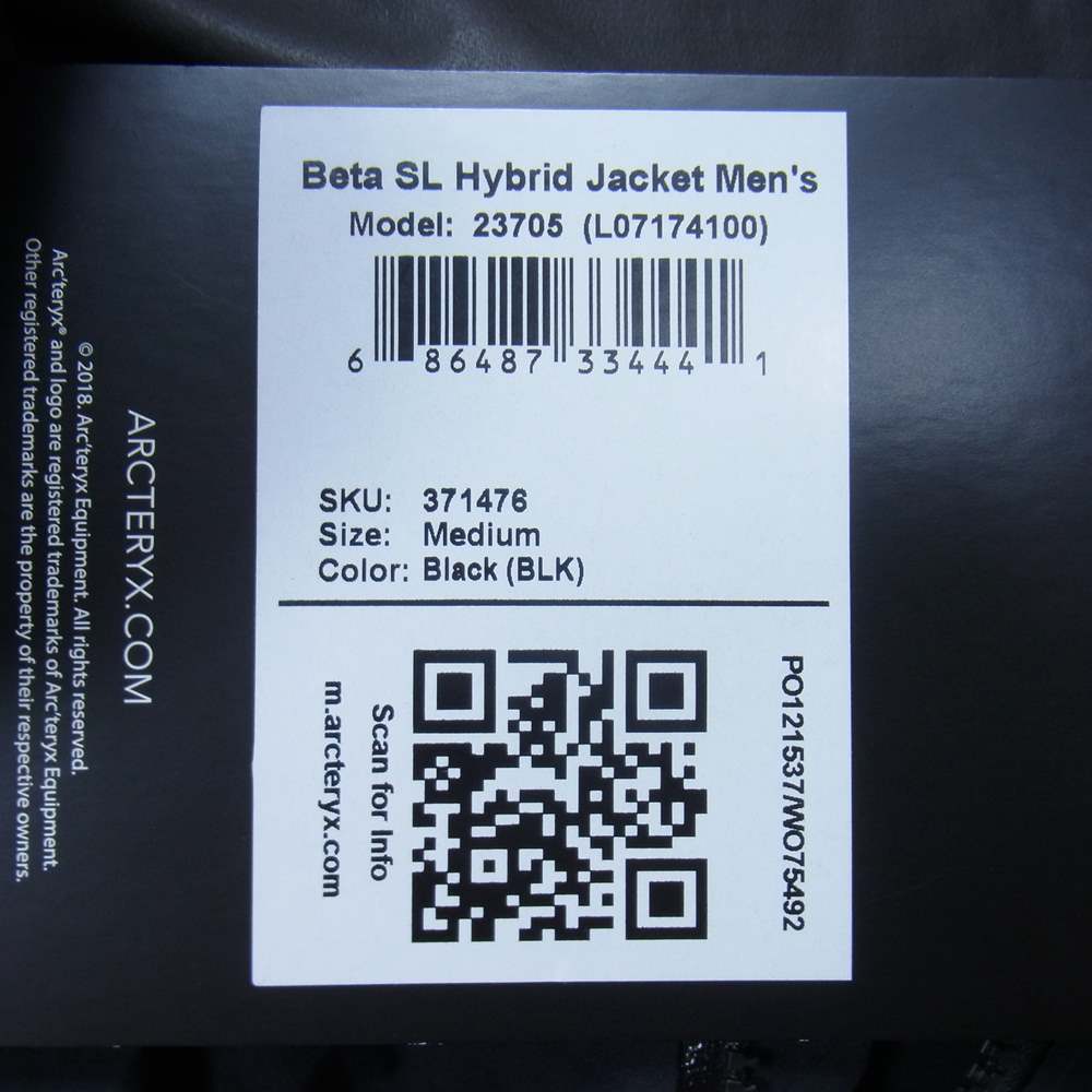 ARC'TERYX アークテリクス 23705 BETA SL HYBRID JACKET ベータ ハイブリッド ゴアテックス マウンテン パーカー ジャケット ブラック系 M【中古】