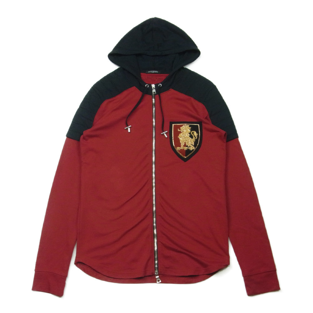 BALMAIN バルマン W5HJ623C492B 国内正規品 胸エンブレムワッペン ジップ パーカー レッド系 ブラック系 XS【中古】