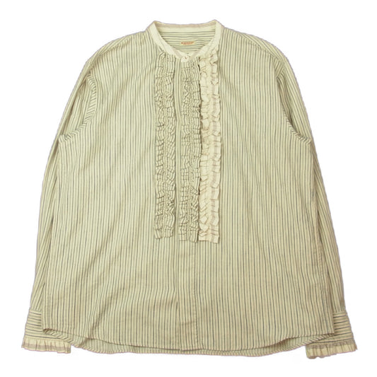 KAPITAL キャピタル 20AW 綿ストライプ フリル プラハ シャツ ノーカラー シャツ 生成り系 4【中古】