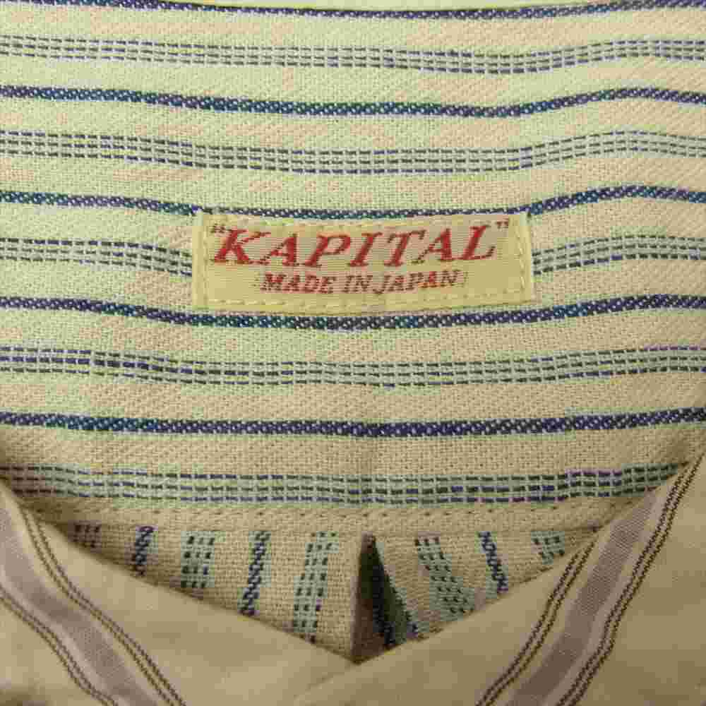 KAPITAL キャピタル 20AW 綿ストライプ フリル プラハ シャツ ノーカラー シャツ 生成り系 4【中古】