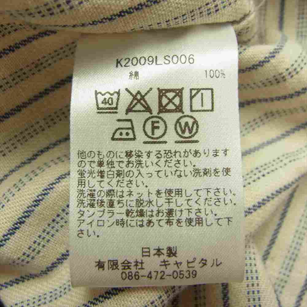 KAPITAL キャピタル 20AW 綿ストライプ フリル プラハ シャツ ノーカラー シャツ 生成り系 4【中古】