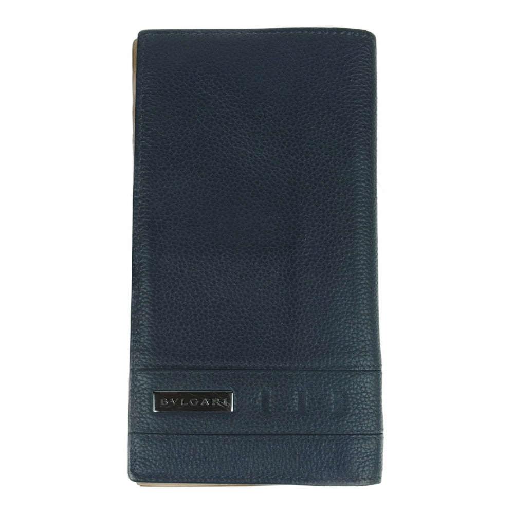 BVLGARI ブルガリ A18 283456 ブルガリバックル 型押し ファスナー付き 長財布 イタリア製 ダークネイビー系【中古】
