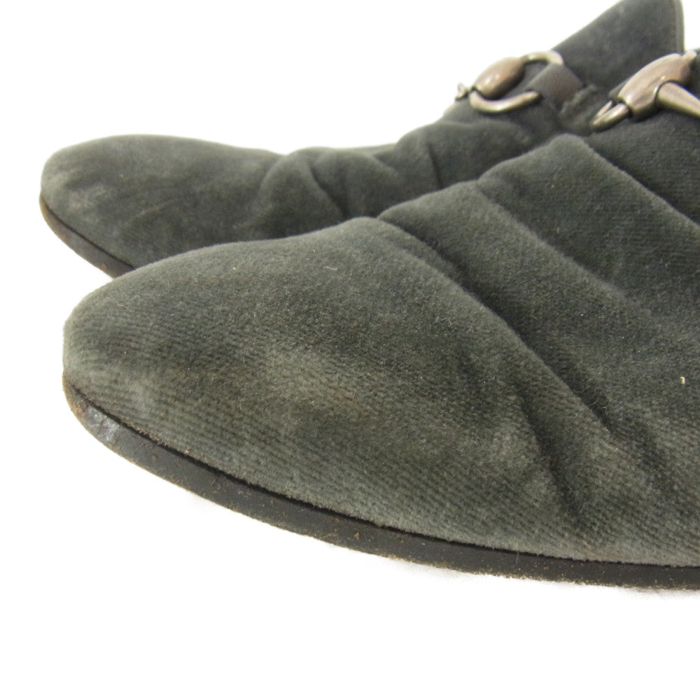 GUCCI グッチ 260528 ベロア ビッド ローファー スリッポン グレー系 5.5【中古】