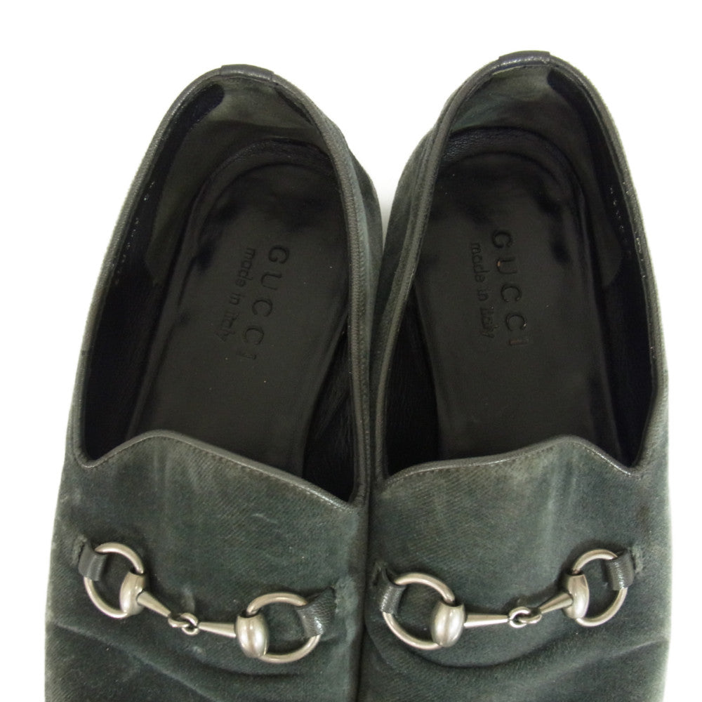 GUCCI グッチ 260528 ベロア ビッド ローファー スリッポン グレー系 5.5【中古】