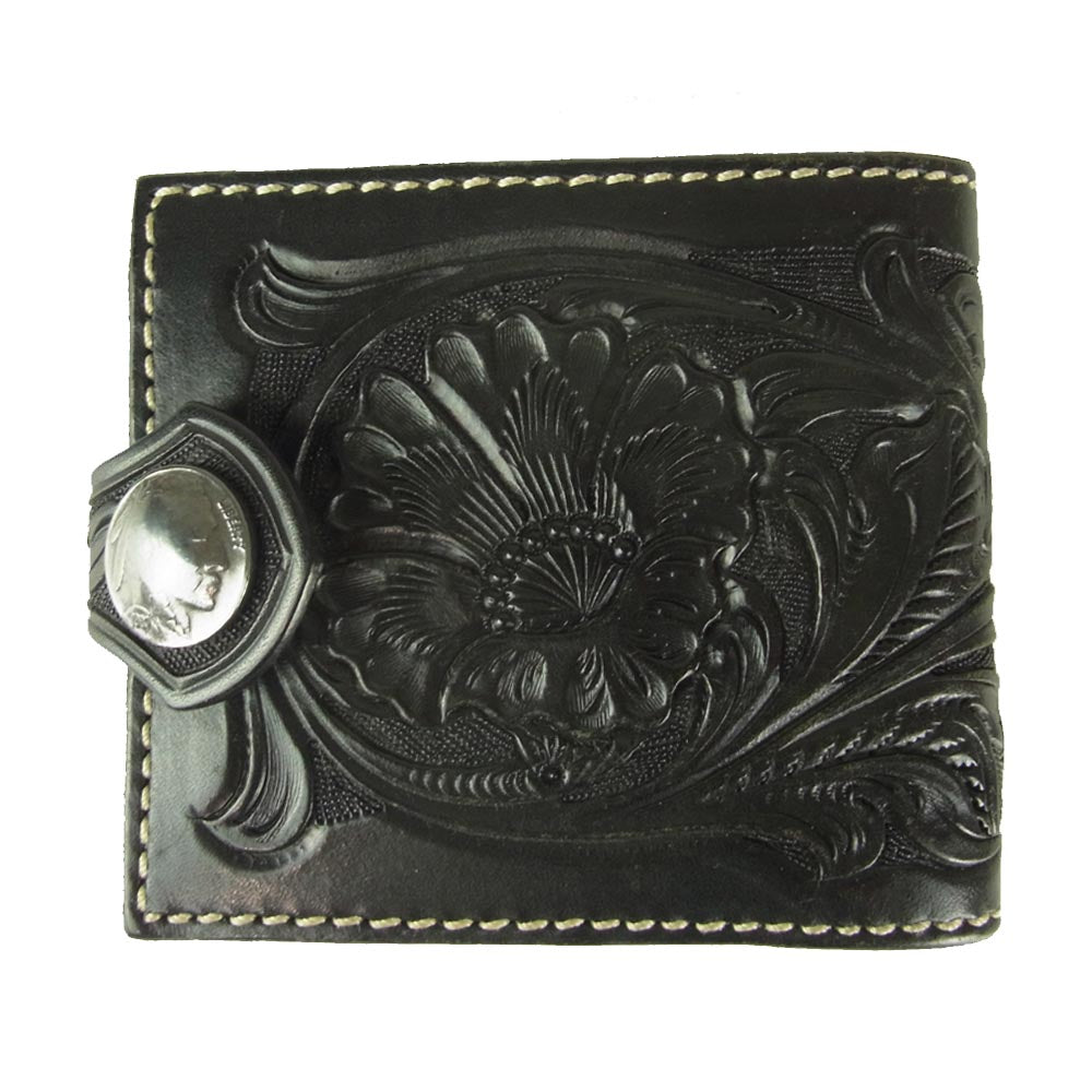 ファニー COIN HEAD BILLFOLD NORMAL FLAP CLAFT コインヘッド ビルフォード ノーマル フランプ クラフト 花 二つ折り ウォレット 財布 ブラック系【美品】【中古】
