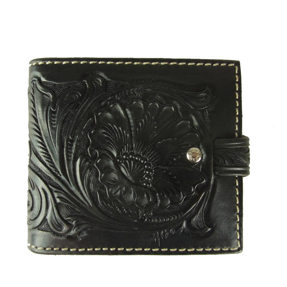 ファニー COIN HEAD BILLFOLD NORMAL FLAP CLAFT コインヘッド ビルフォード ノーマル フランプ クラフト 花 二つ折り ウォレット 財布 ブラック系【美品】【中古】