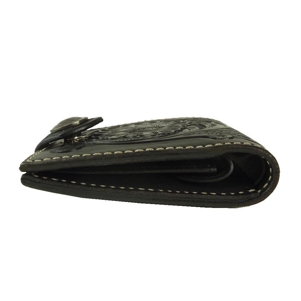 ファニー COIN HEAD BILLFOLD NORMAL FLAP CLAFT コインヘッド ビルフォード ノーマル フランプ クラフト 花 二つ折り ウォレット 財布 ブラック系【美品】【中古】