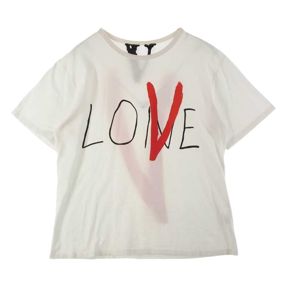 ヴィーロン LOVE ラブ プリント 半袖 Tシャツ コットン アメリカ製 ホワイト系 L【中古】