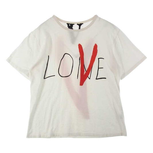 ヴィーロン LOVE ラブ プリント 半袖 Tシャツ コットン アメリカ製 ホワイト系 L【中古】