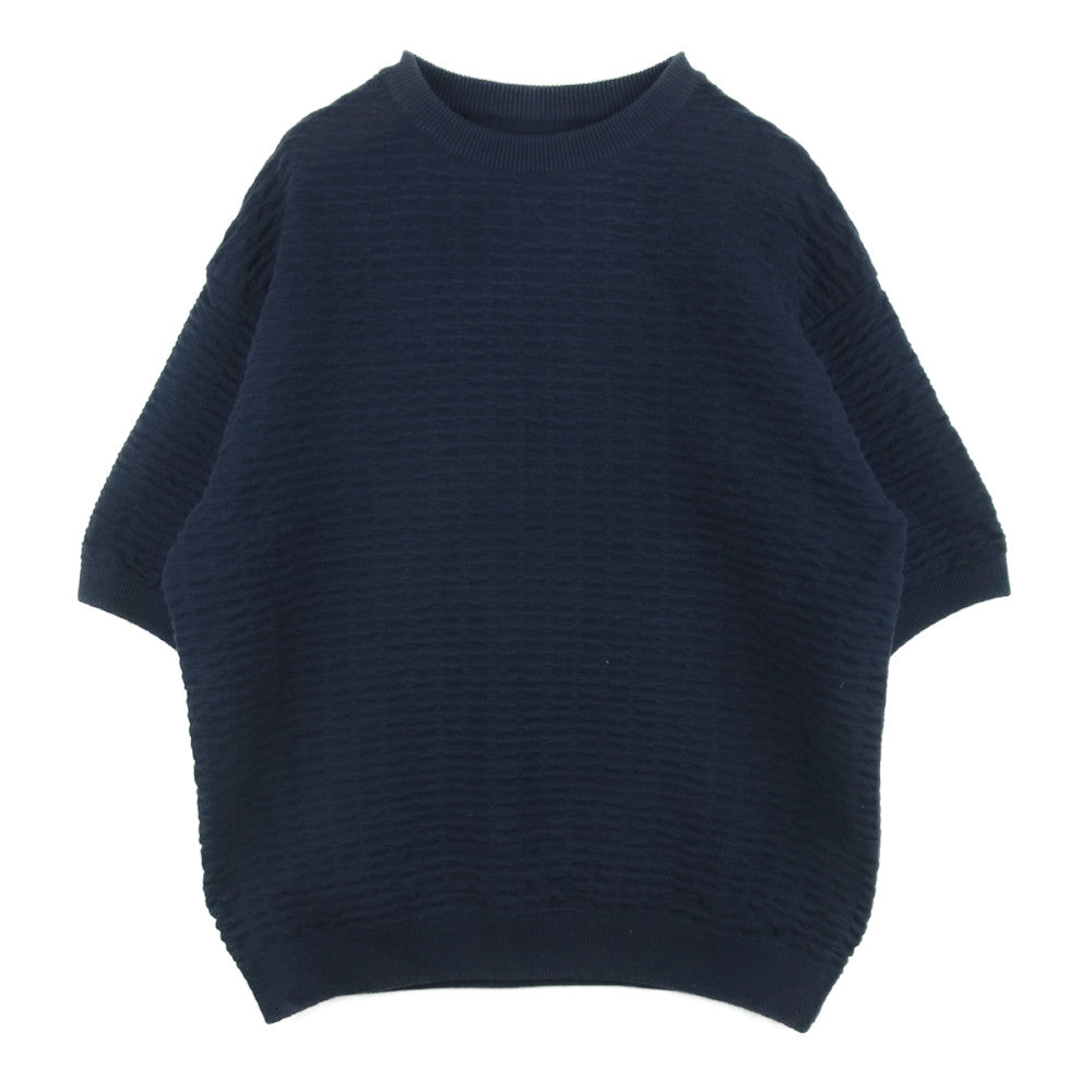 crepuscule クレプスキュール 1701-008 S/S KNIT コットン ニット プルオーバー 半袖 Tシャツ ネイビー系 1【中古】