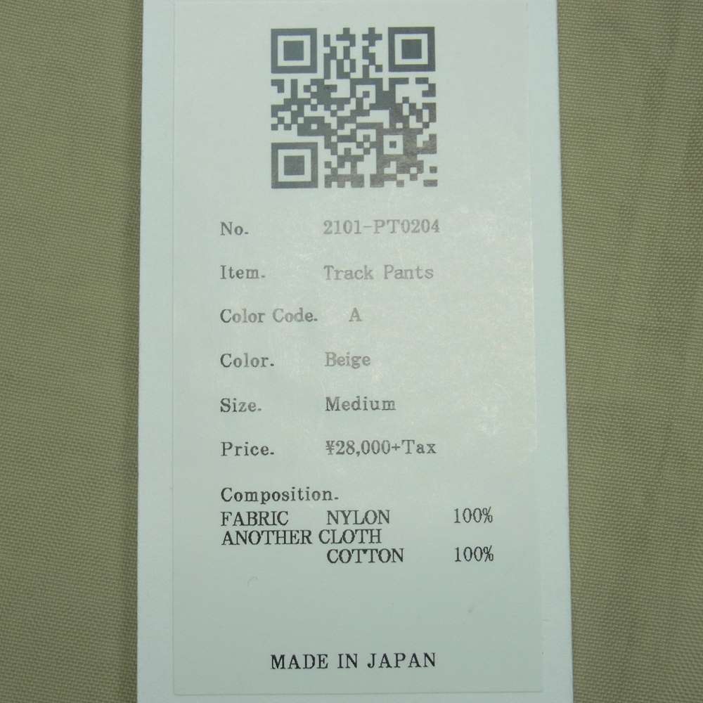 クオン 2101-PT0204 SALT SHRUNK NYLON TRACK PANTS BORO 襤褸 ボロ サイドライン 塩縮ナイロン トラック パンツ ベージュ系 M【中古】