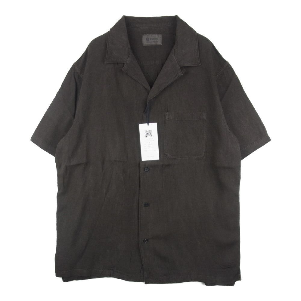 クオン 190SH023700 S/S Open Collar Shirt -DOROZOME- 泥染め レーヨン オープンカラー 半袖 シャツ ブラウン系 M【新古品】【未使用】【中古】