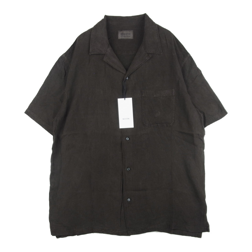 クオン 190SH023700 S/S Open Collar Shirt -DOROZOME- 泥染め レーヨン オープンカラー 半袖 シャツ ブラウン系 L【新古品】【未使用】【中古】