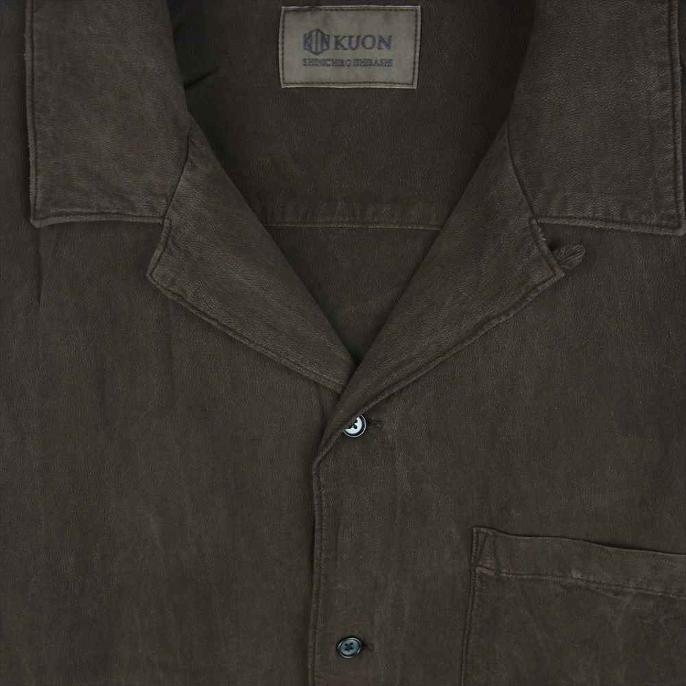 クオン 190SH023700 S/S Open Collar Shirt -DOROZOME- 泥染め レーヨン オープンカラー 半袖 シャツ ブラウン系 L【新古品】【未使用】【中古】