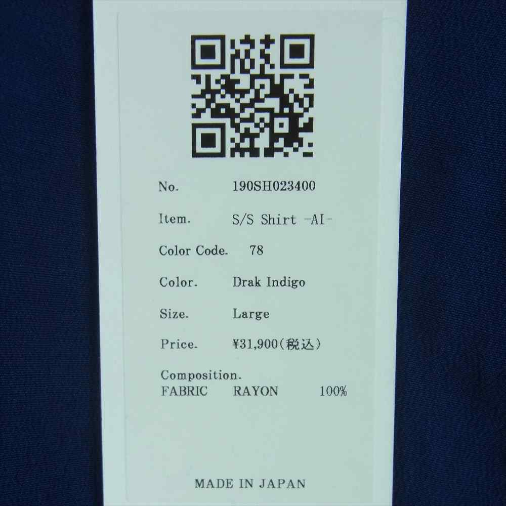 クオン 190SH023400 S/S Open Collar Shirt -AIZOME- 藍染め レーヨン オープンカラー 半袖 シャツ ブルー系 L【新古品】【未使用】【中古】
