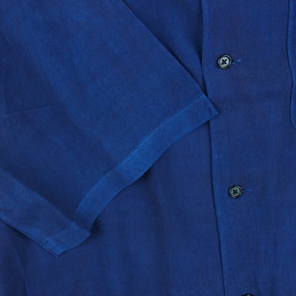 クオン 190SH023400 S/S Open Collar Shirt -AIZOME- 藍染め レーヨン オープンカラー 半袖 シャツ ブルー系 L【新古品】【未使用】【中古】
