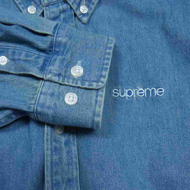 supreme denim shirt M blue ロゴ デニム シャツ 美品