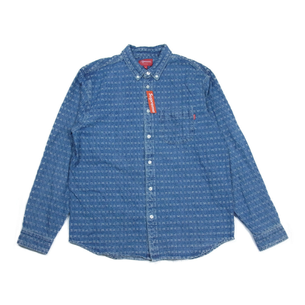 Supreme シュプリーム 21SS Jacquard Logos Denim Shirt ジャカード ロゴ デニム シャツ インディゴブルー系 M【美品】【中古】