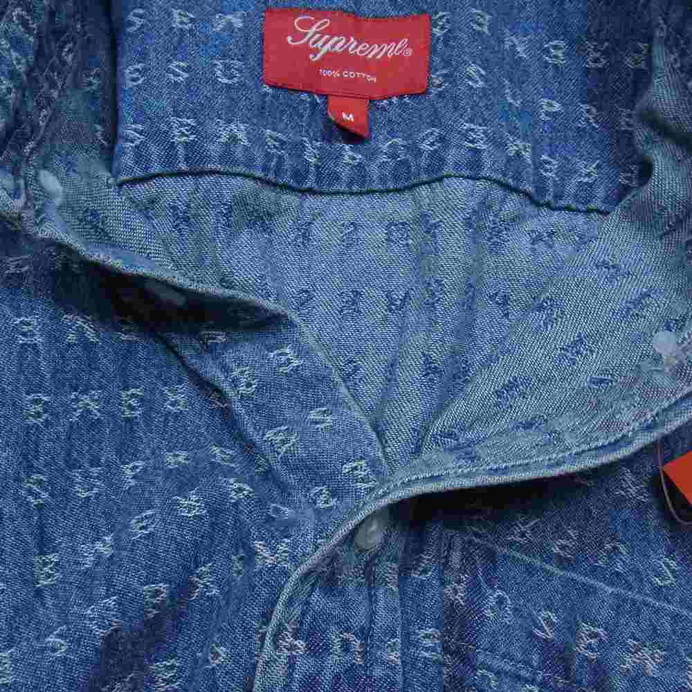 Supreme シュプリーム 21SS Jacquard Logos Denim Shirt ジャカード ロゴ デニム シャツ インディゴブルー系 M【美品】【中古】
