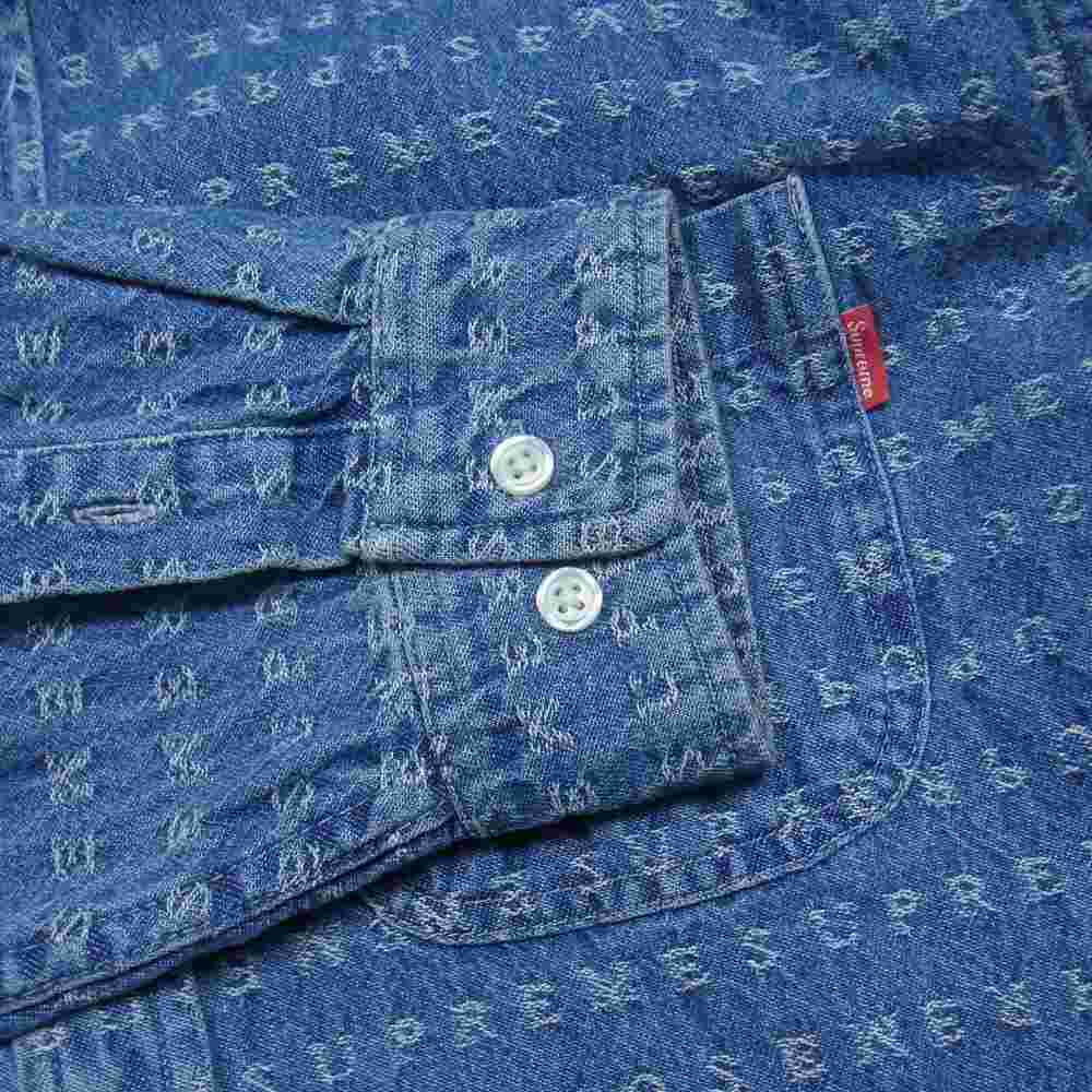 Supreme シュプリーム 21SS Jacquard Logos Denim Shirt ジャカード ロゴ デニム シャツ インディゴブルー系 M【美品】【中古】