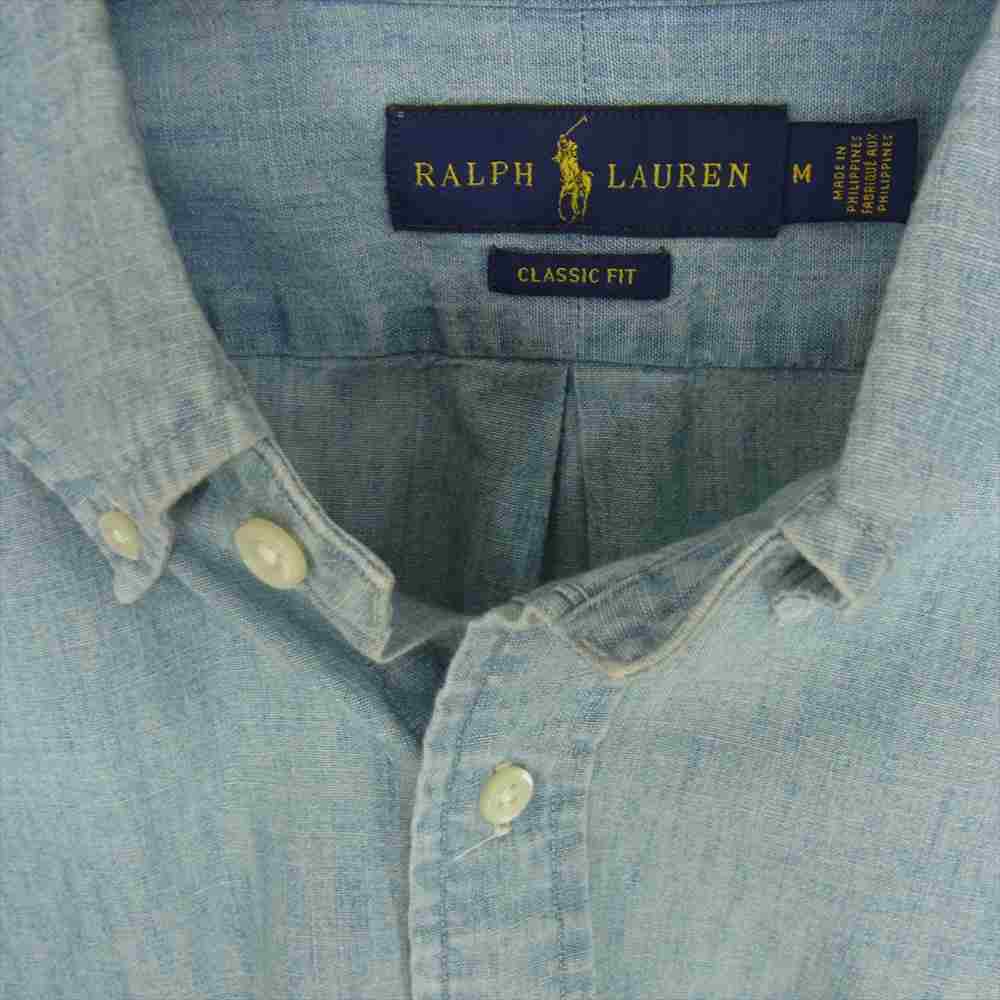 RALPH LAUREN ラルフローレン ロゴ刺繍 シャンブレー デニム シャツ ライトブルー系 M【中古】
