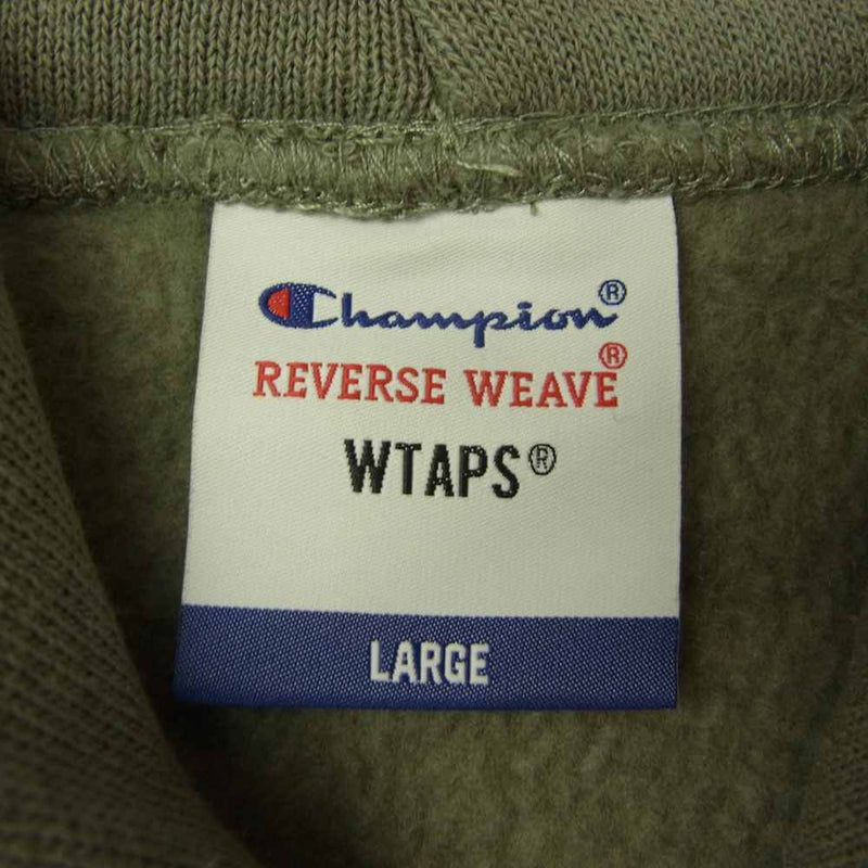 WTAPS ダブルタップス 21AW C8-U126 × Champion チャンピオン ACADEMY / HOODED / COTTON  アカデミー リバースウィーブ フーデッド シャツ スウェット パーカー カーキ系 L【中古】