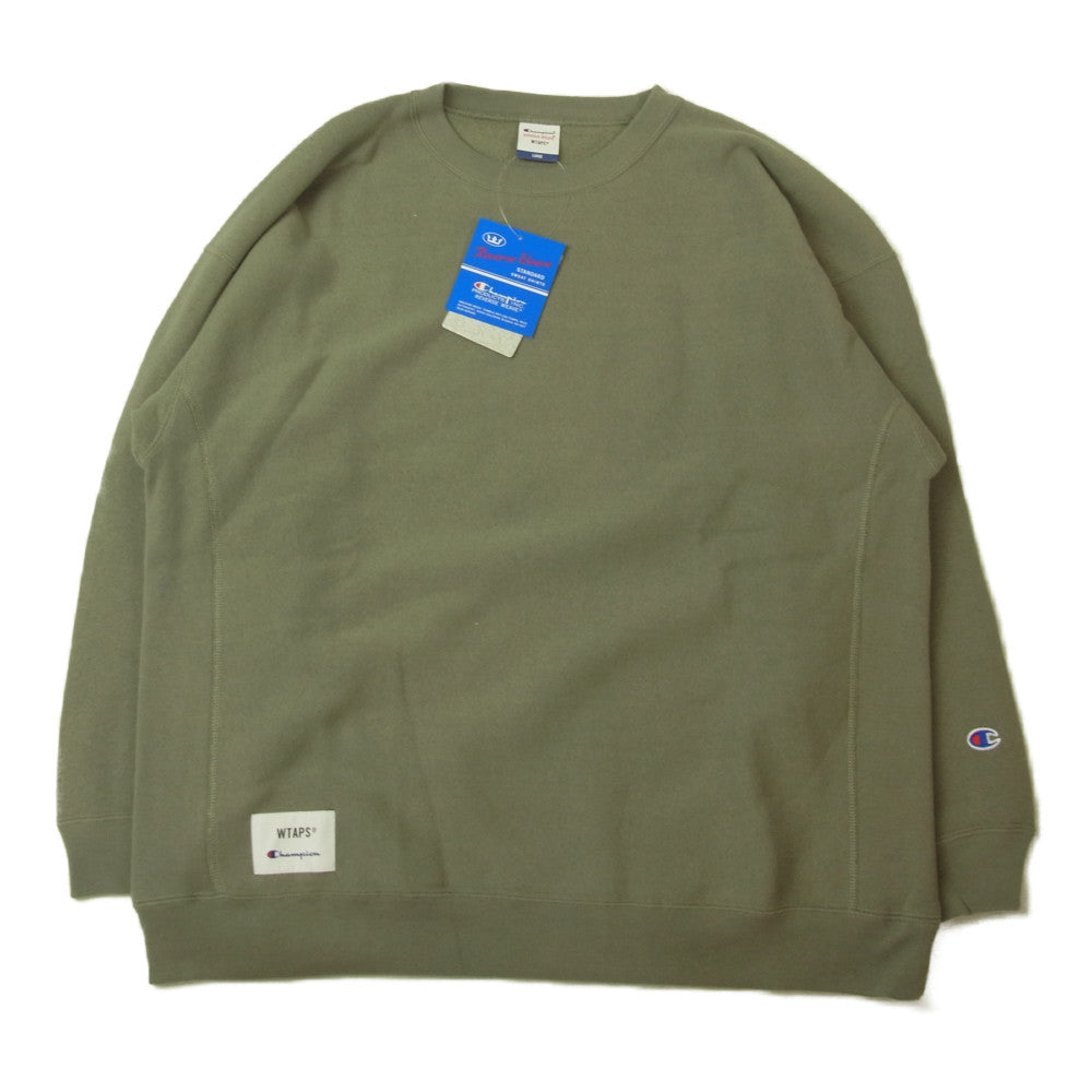 WTAPS ダブルタップス 21AW C8-U037 × Champion チャンピオン リバースウィーブ クルーネック スウェット カーキ系 L【新古品】【未使用】【中古】