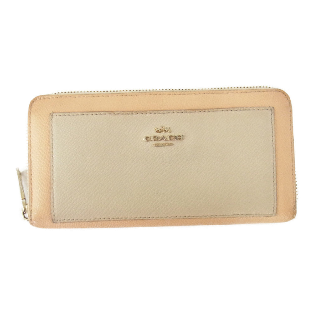 COACH コーチ ラウンドファスナー 長財布 ロング ウォレット ベージュ系【中古】