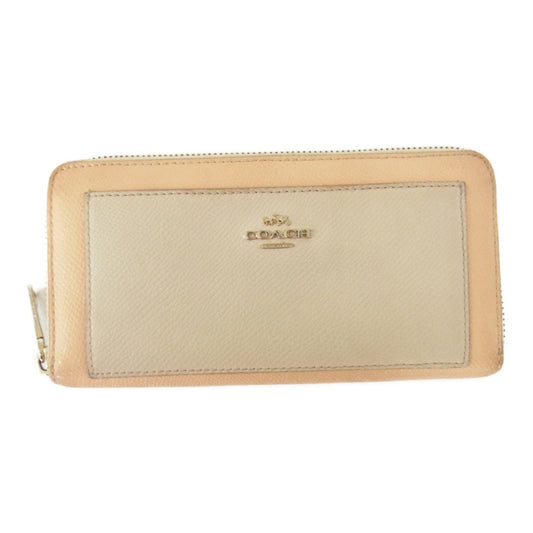 COACH コーチ ラウンドファスナー 長財布 ロング ウォレット ベージュ系【中古】