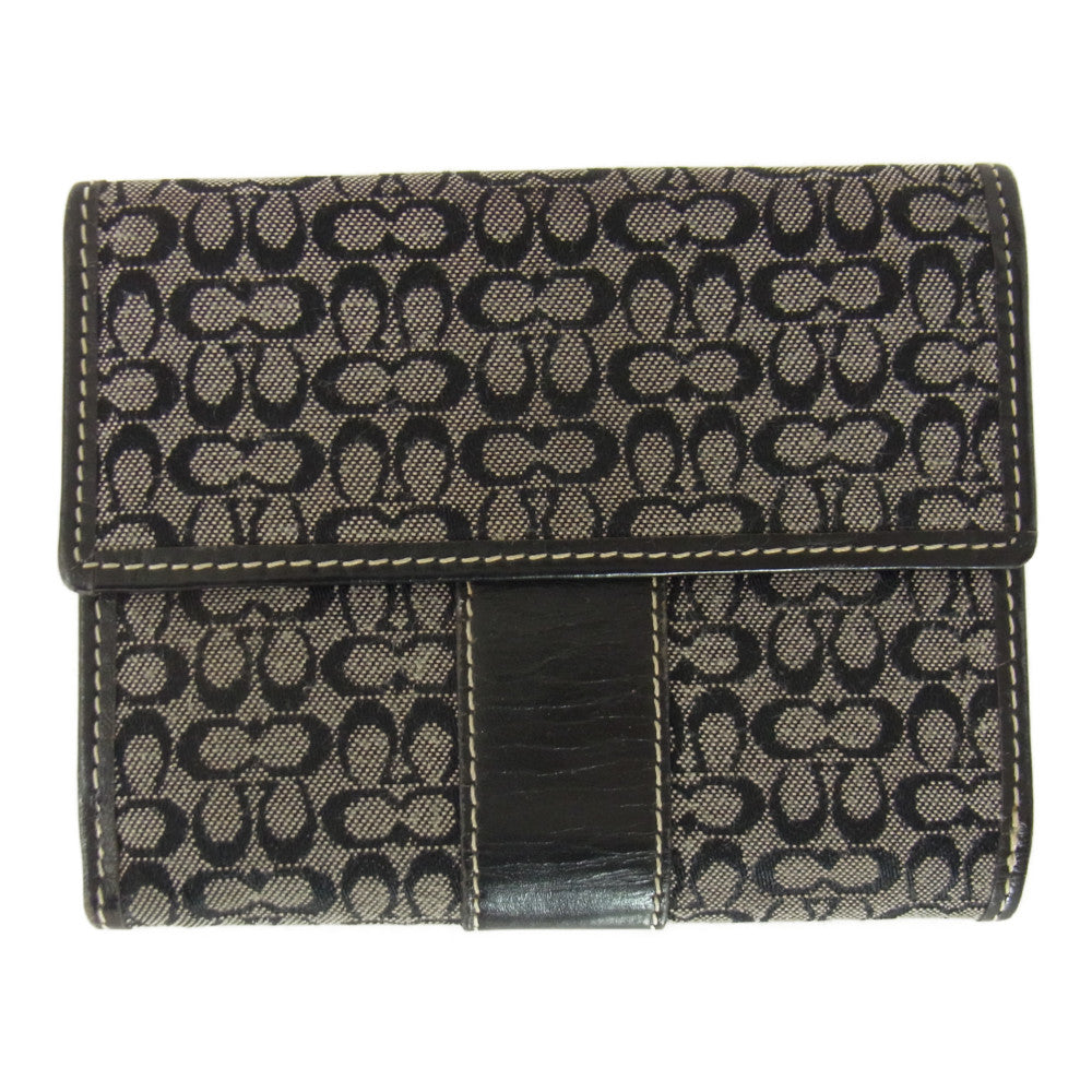 COACH コーチ マイクロ シグネチャー 二つ折り 財布 ブラック系【中古】