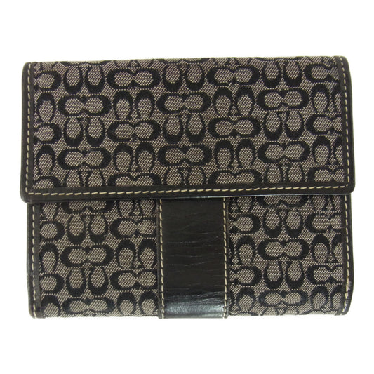 COACH コーチ マイクロ シグネチャー 二つ折り 財布 ブラック系【中古】