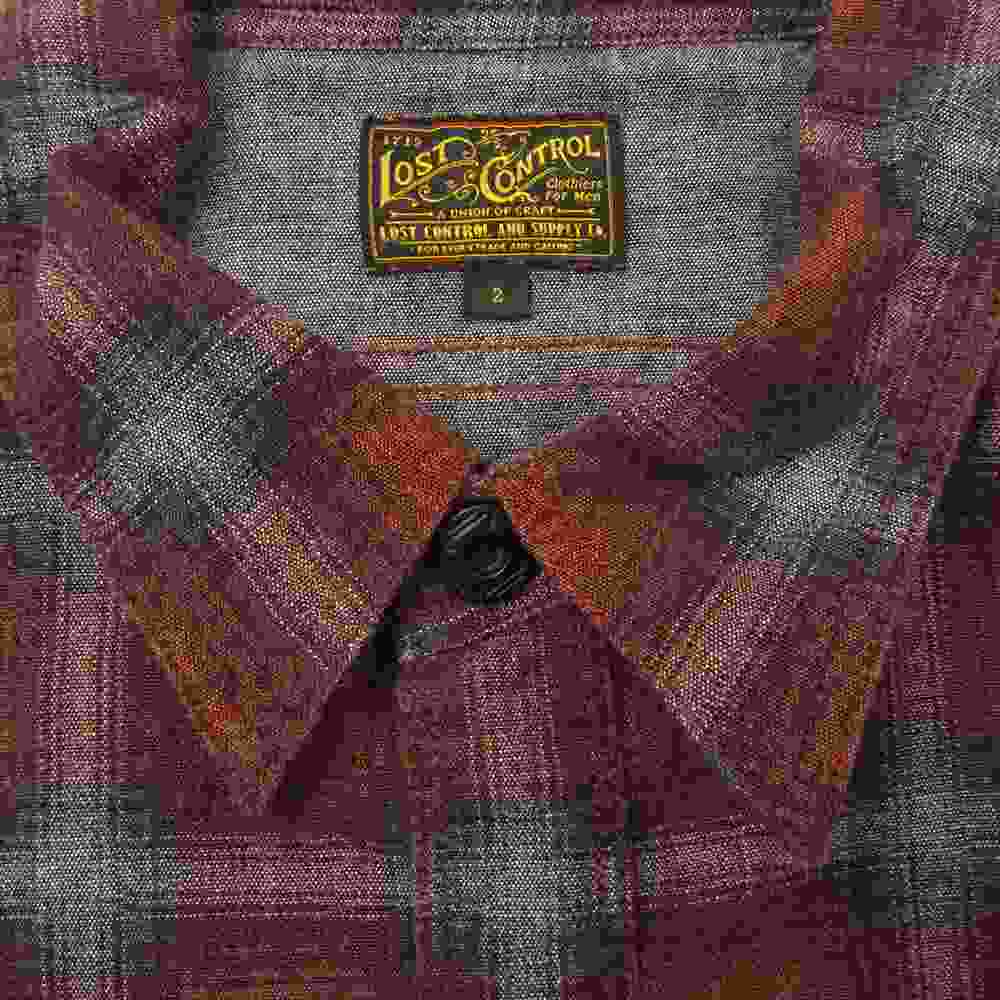 LOST CONTROL ロストコントロール L13S1-2023 PRINT PLAID WORK SHIRTS プリント プレイド チェック ワーク シャツ レッド系 2【中古】