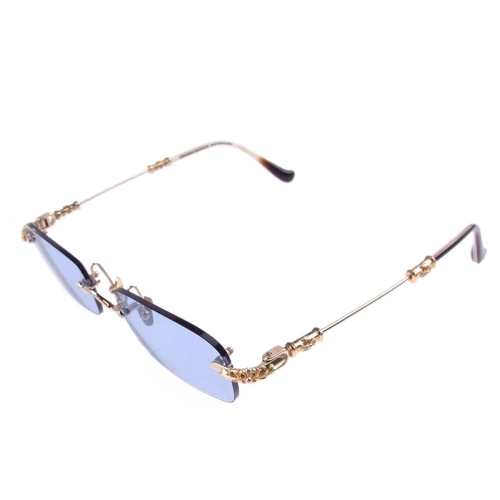 CHROME HEARTS クロムハーツ（原本無） PILLS III 22K リムレス フローラル テンプル サングラス 度入り ブルー系 ゴールド系【中古】