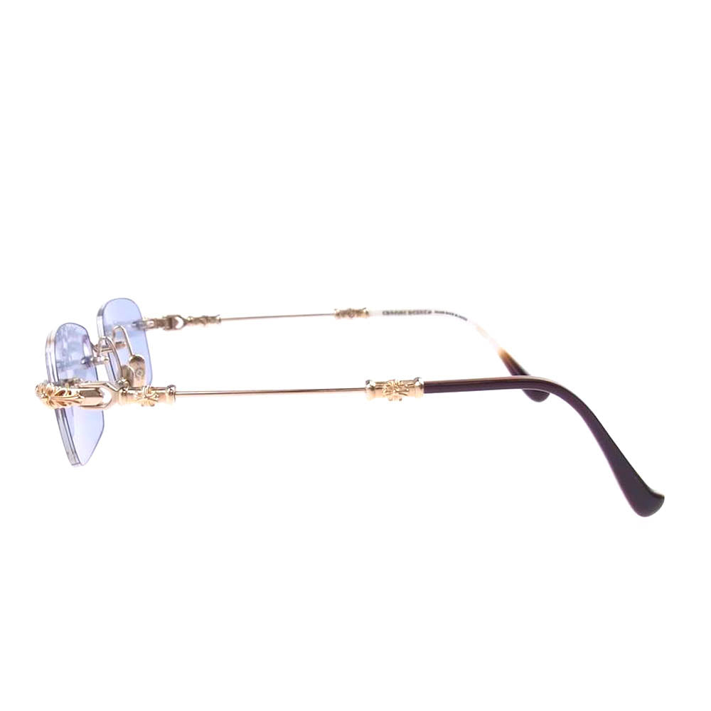 CHROME HEARTS クロムハーツ（原本無） PILLS III 22K リムレス フローラル テンプル サングラス 度入り ブルー系 ゴールド系【中古】