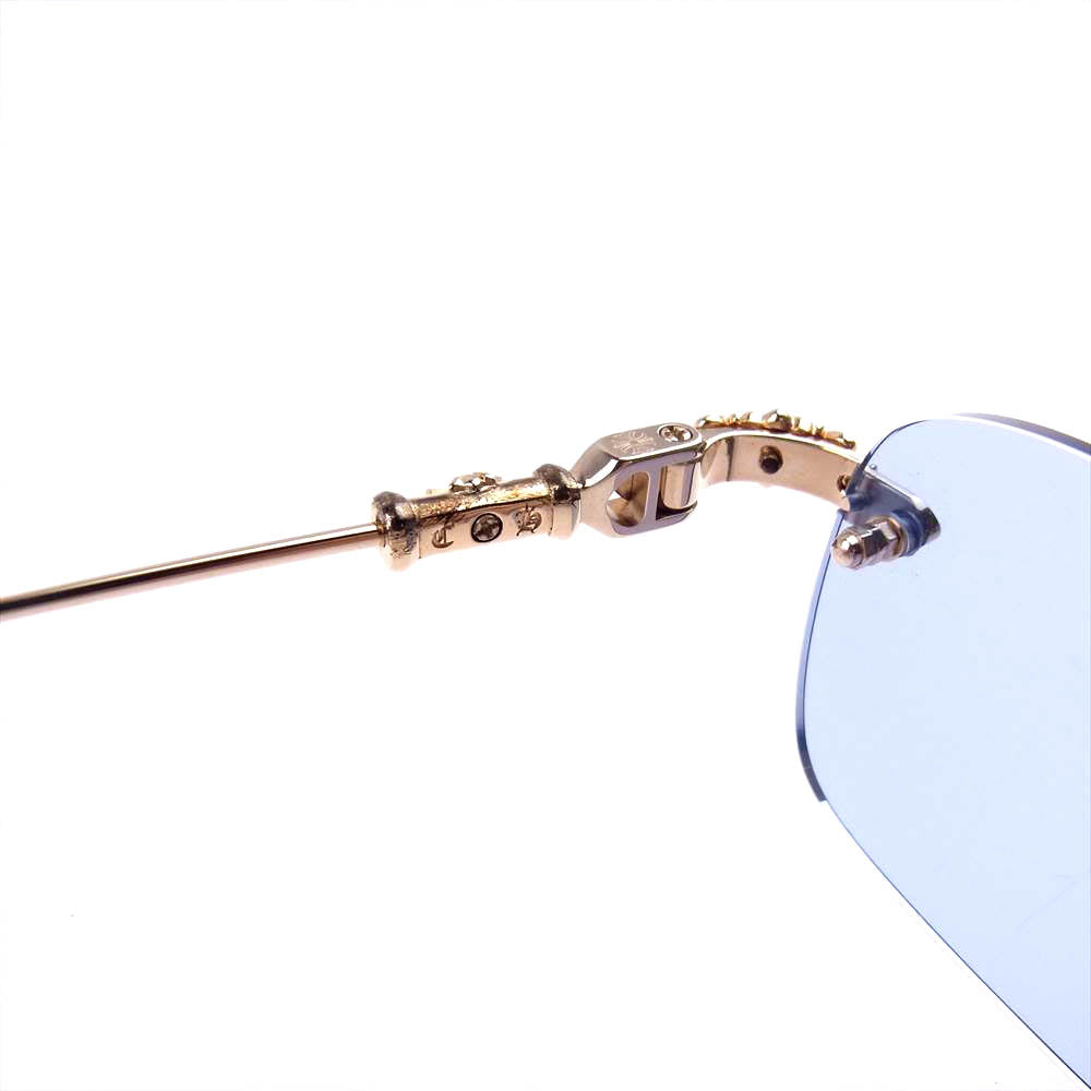 CHROME HEARTS クロムハーツ（原本無） PILLS III 22K リムレス フローラル テンプル サングラス 度入り ブルー系 ゴールド系【中古】