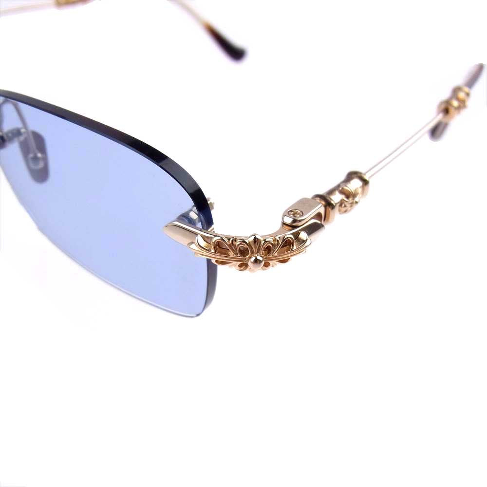 CHROME HEARTS クロムハーツ（原本無） PILLS III 22K リムレス フローラル テンプル サングラス 度入り ブルー系 ゴールド系【中古】