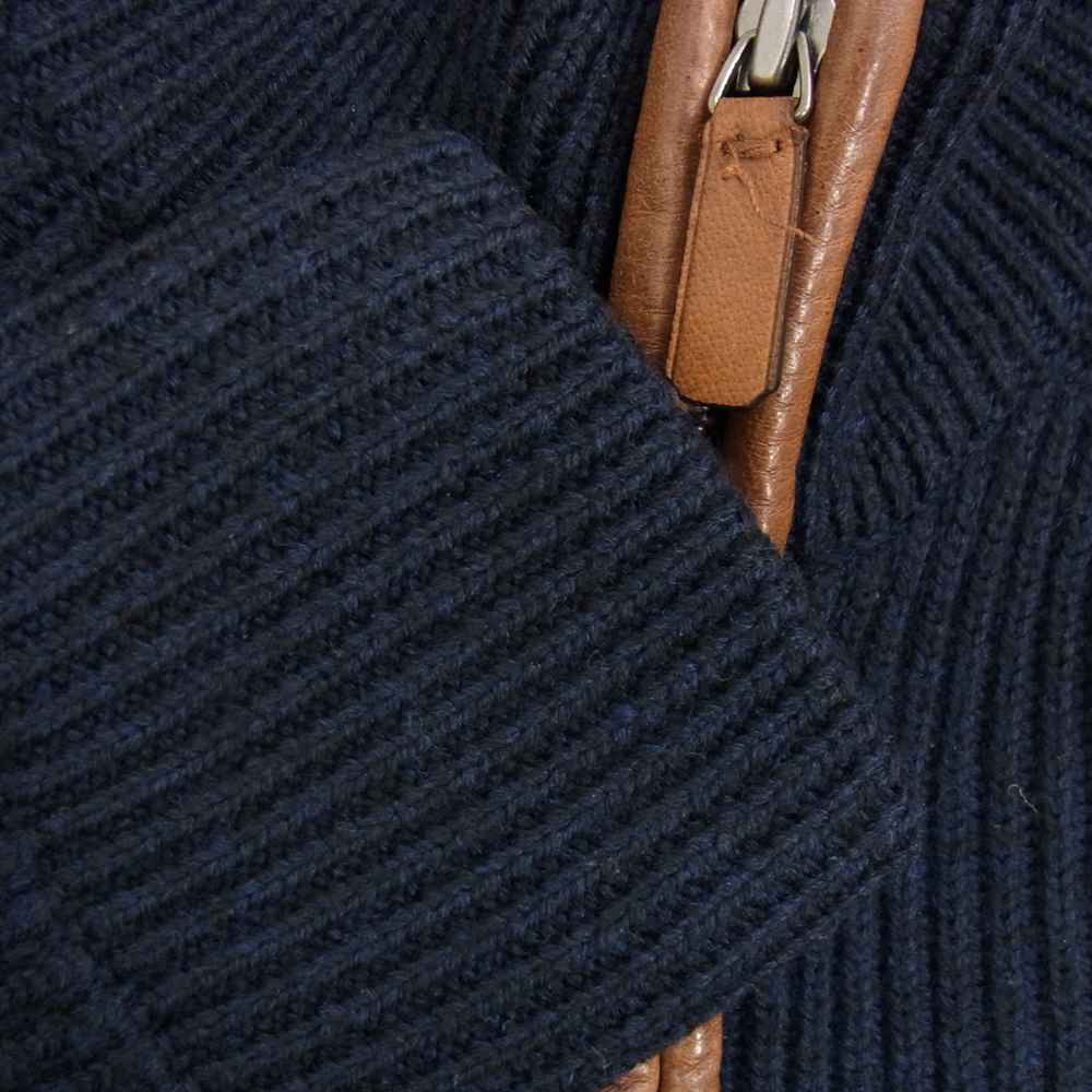 COACH コーチ RN132154 レザーパイピング ウール ジップ カーディガン ドライバーズ ニット ネイビー系 S【中古】