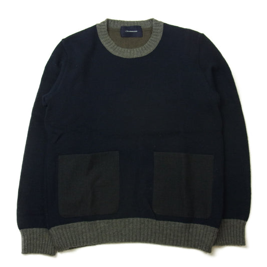 UNDERCOVER アンダーカバー JUP4904 John UNDERCOVER ジョンアンダーカバー パッチポケット付 ヨーク切替  クルーネック ニット ネイビー系 2【中古】