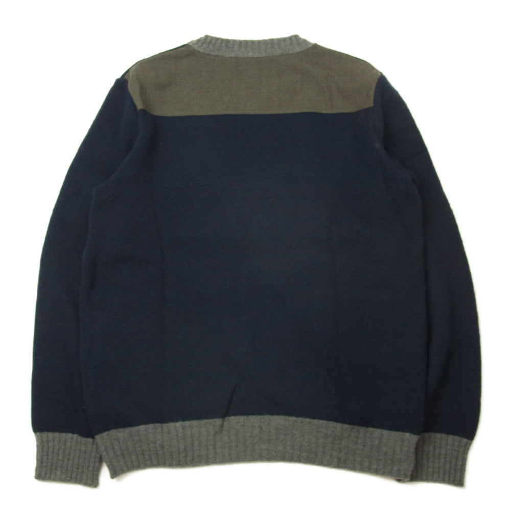 UNDERCOVER アンダーカバー JUP4904 John UNDERCOVER ジョンアンダーカバー パッチポケット付 ヨーク切替  クルーネック ニット ネイビー系 2【中古】
