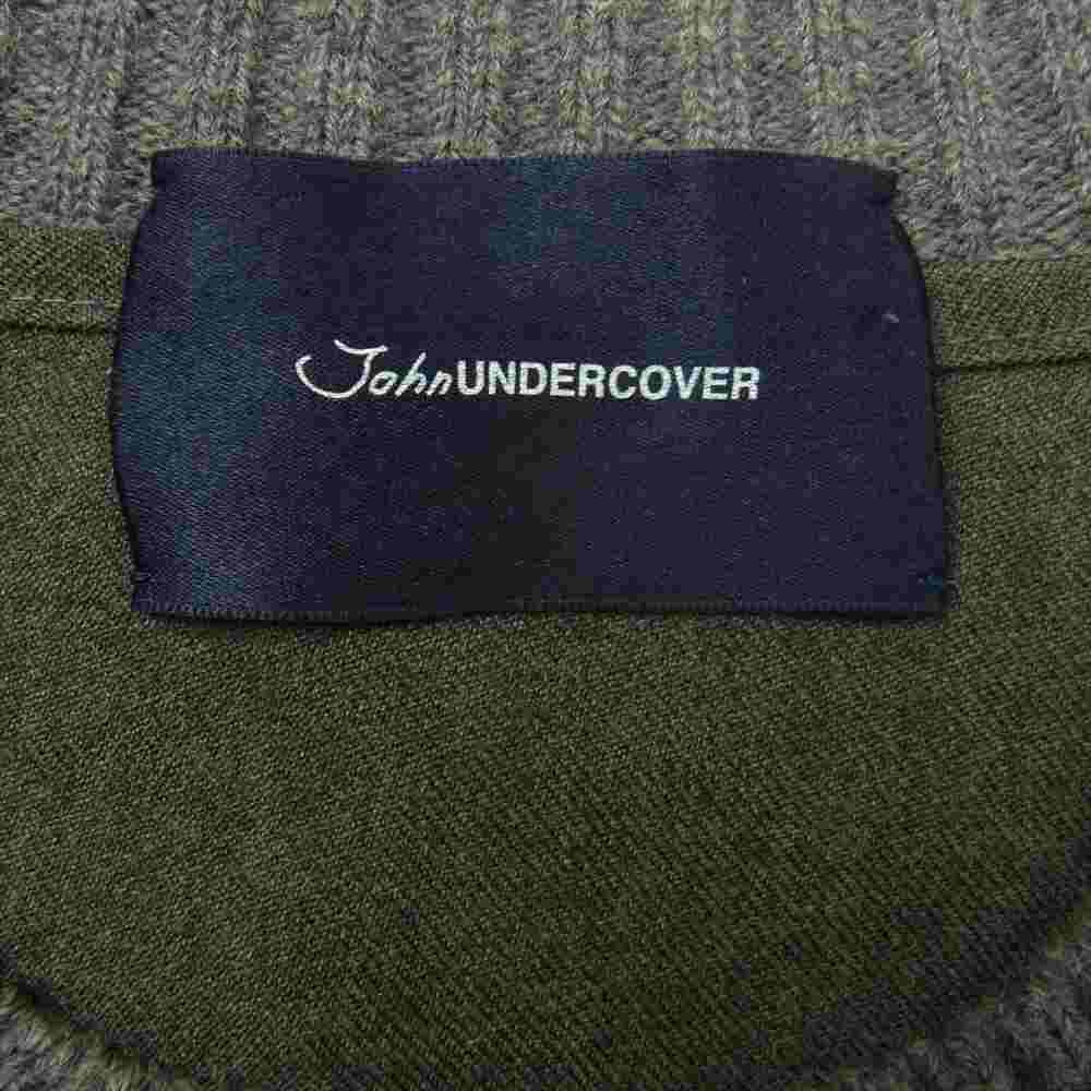 UNDERCOVER アンダーカバー JUP4904 John UNDERCOVER ジョンアンダーカバー パッチポケット付 ヨーク切替  クルーネック ニット ネイビー系 2【中古】