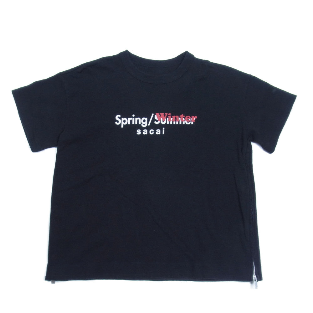 Sacai サカイ 19SS 19-04290 SPRING WINTER CUT SEWN サイドジップ ロゴプリント 半袖 ブラック系 M 2【中古】