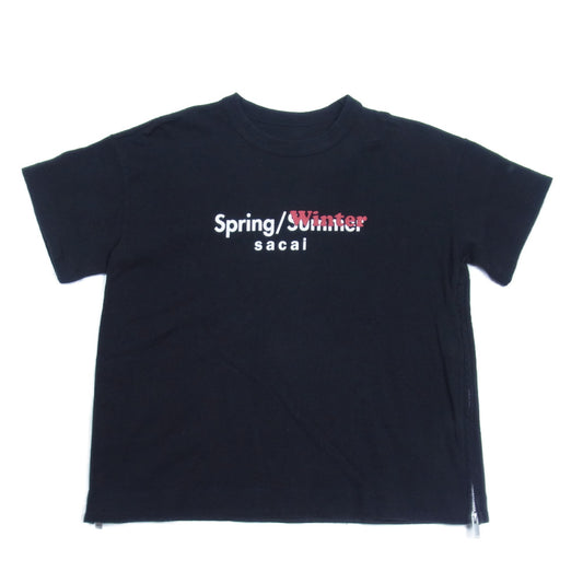 Sacai サカイ 19SS 19-04290 SPRING WINTER CUT SEWN サイドジップ ロゴプリント 半袖 ブラック系 M 2【中古】