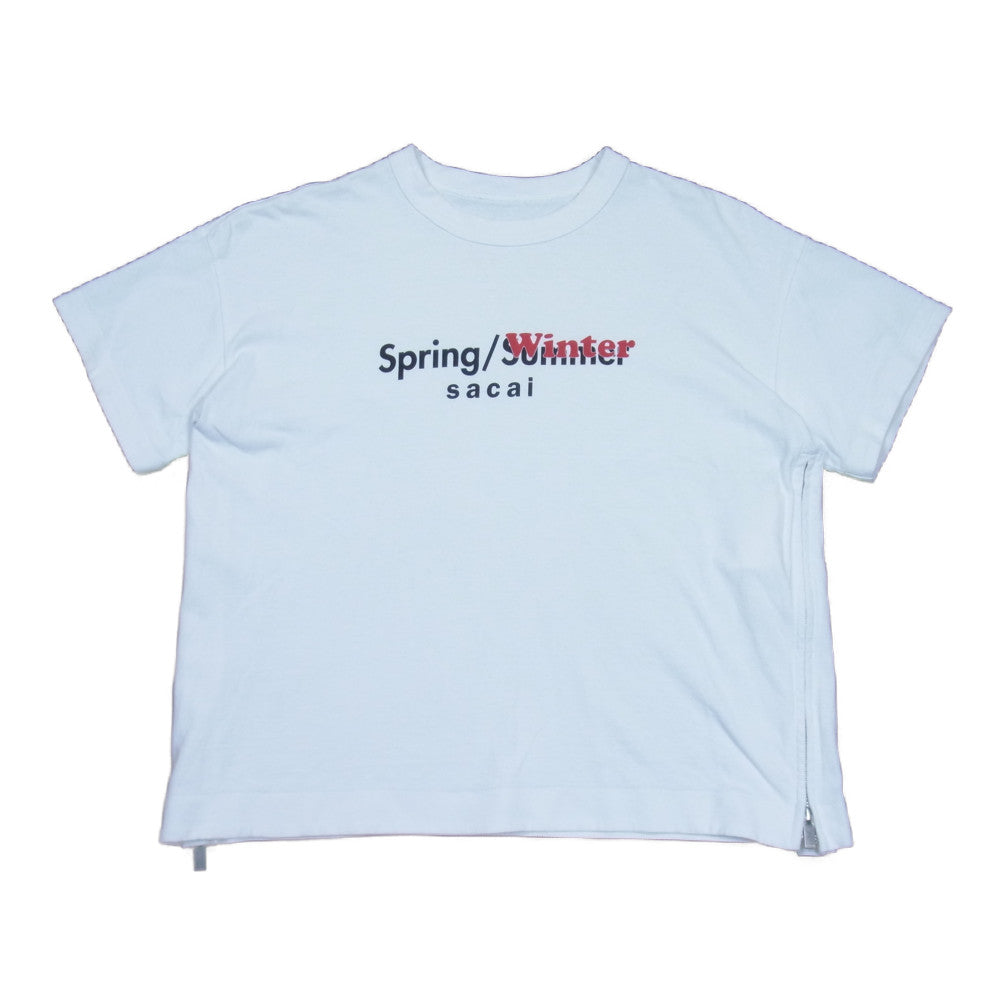 Sacai サカイ 19-04290 SPRING WINTER CUT SEWN サイドジップ ロゴプリント 半袖 Tシャツ ホワイト系 M 2【中古】