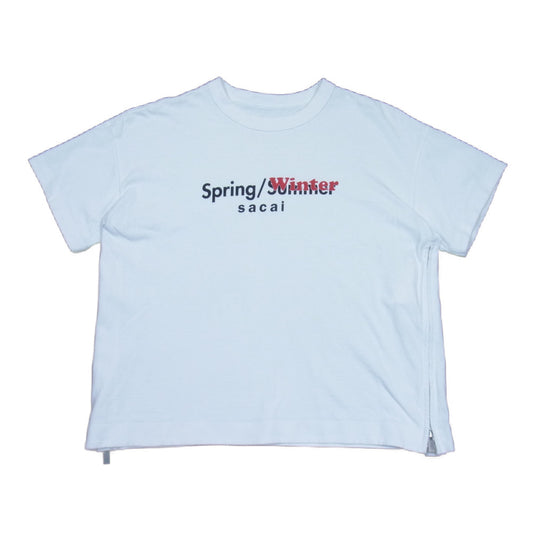 Sacai サカイ 19-04290 SPRING WINTER CUT SEWN サイドジップ ロゴプリント 半袖 Tシャツ ホワイト系 M 2【中古】