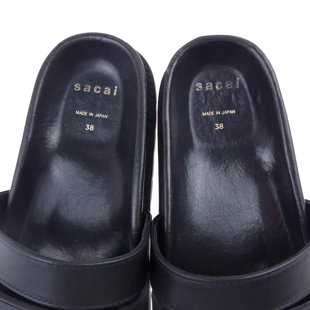 Sacai サカイ 18-03711 カウハイド レザー フラット サンダル ブラック系 38【中古】